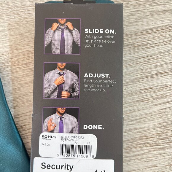 New Van Heusen Necktie Tie Evergreen TIE RIGHT NWT Slip Slide On Pre-Tied - Picture 4 of 5